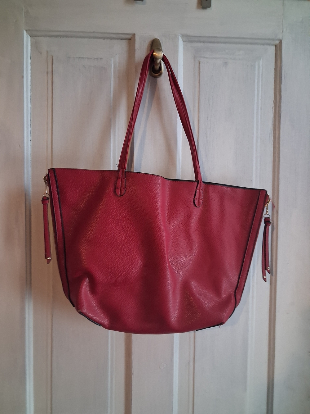 Red Faux Leather Tote Bag for Women - Classic Everyday Carry